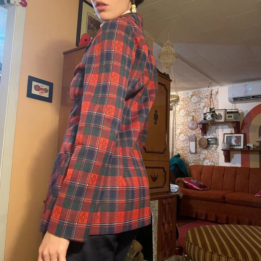 1970s metal button wyndham plaid pocket blazer - made in canada! - Picture 6 of 12